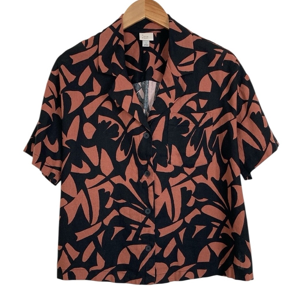 A New Day Bold Print Linen Button Front Camp Shirt